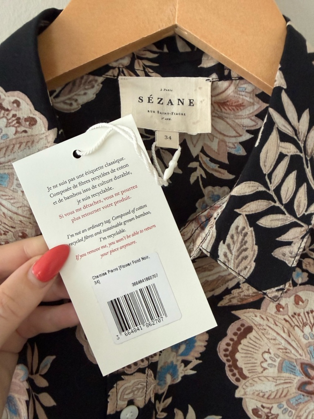 NWT - Sezane - Pierro Shirt - Black / Floral Print - Picture 5 of 11